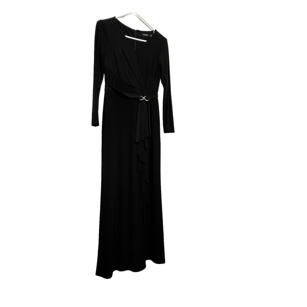 Lauren Ralph Lauren Black Faux Wrap Dress 2 XS Office Siren Corp Core Boardroom